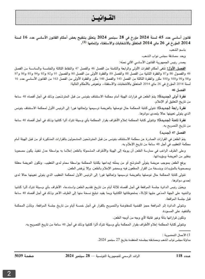 — بعد أقل من 24 ساعة من المصادقة عليه : صدور القانون الأساسي بالرائد الرسمي