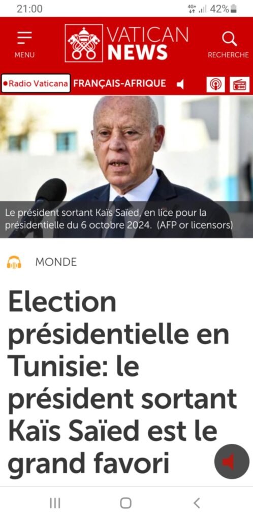 Tunisie Telegraph — الأولى صحيفة الفاتيكان تتوقع من الأقرب للفوز بإنتخابات 6 أكتوبر