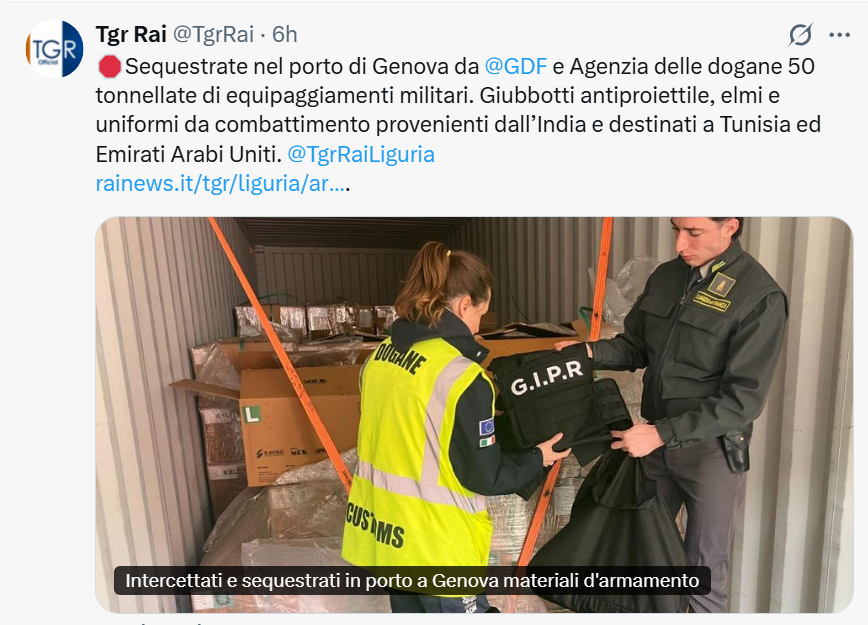 &mdash; حجز شحنة عسكرية في ميناء جنوة: هل كانت تونس مجرد “وجهة ورقية” في وثائق الشحن؟